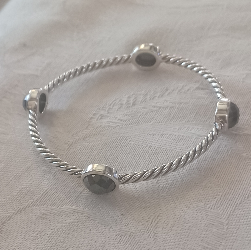 David Yurman Color Classics Hematite 4 Station Bangle, SS
